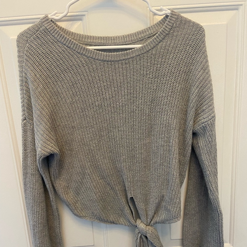 Hollister Gray Tie front Sweater